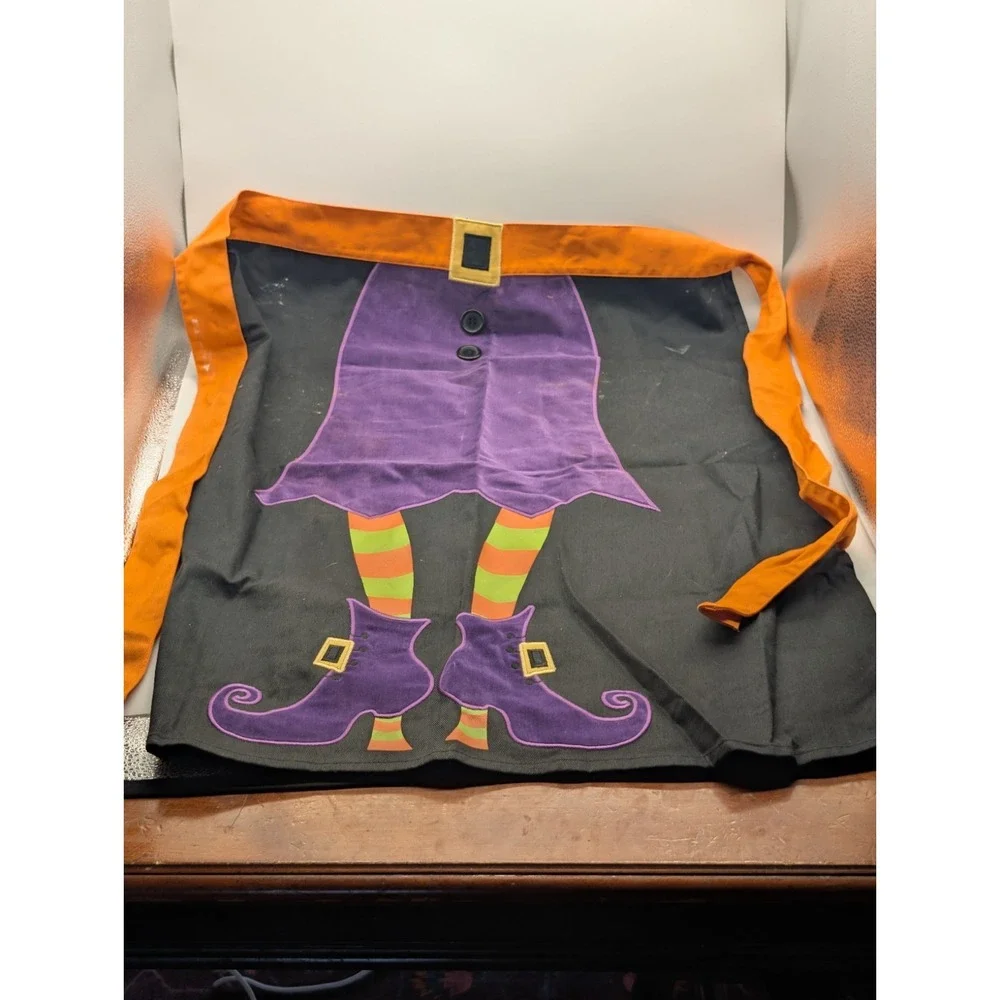 Halloween Kitchen Half Apron Adult Witch 100% Cotton Purple Orange Black by Ritz